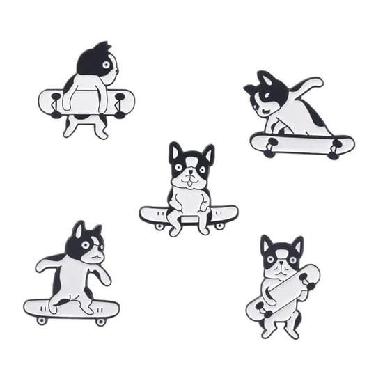 xkydyf-5pcs-cute-skateboard-dog-enamel-pin-black-white-dog-play-brooch-cool-animal-lapel-badge-for-b-1