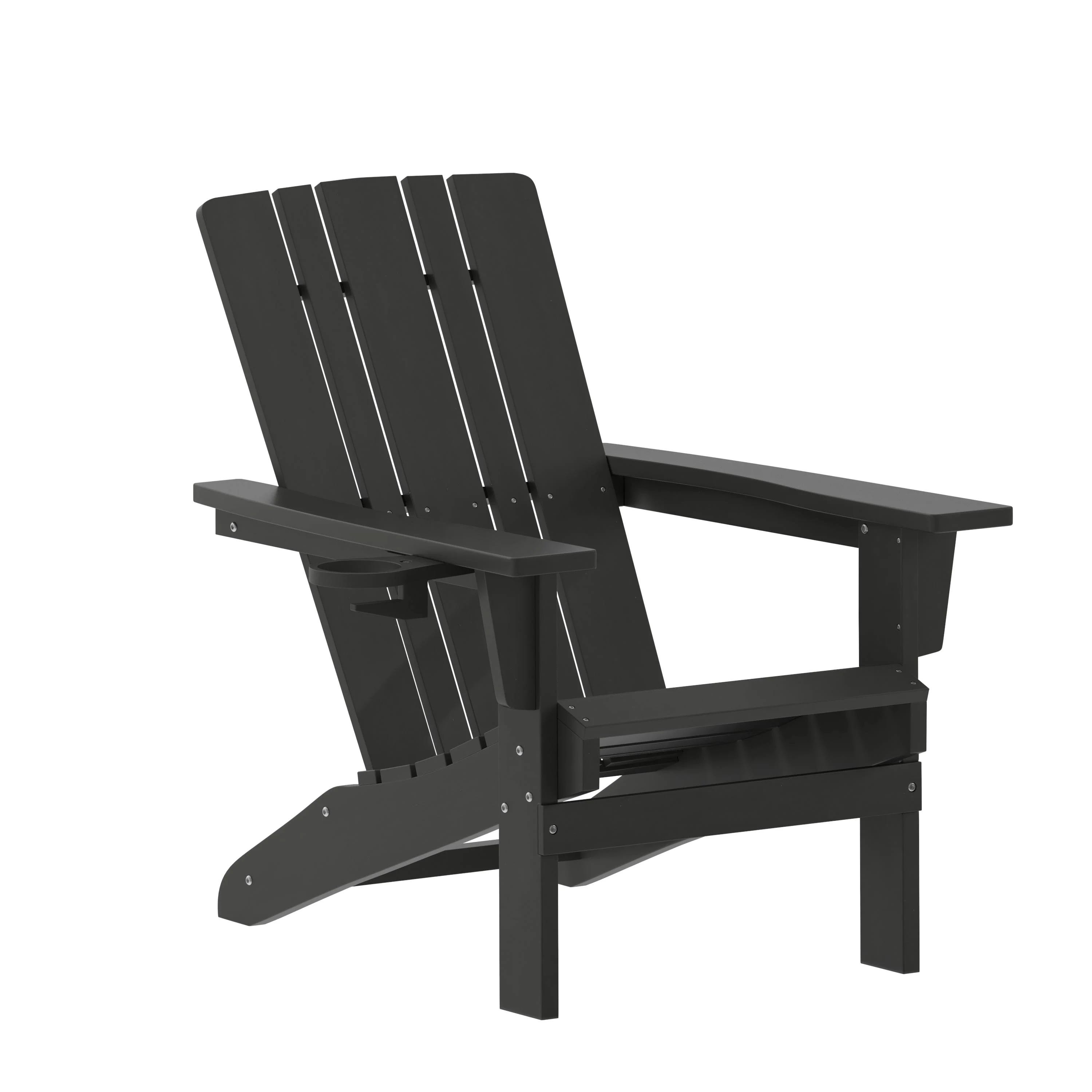 All-Weather Adirondack Chair with Swiveling Cupholder - Black | Image