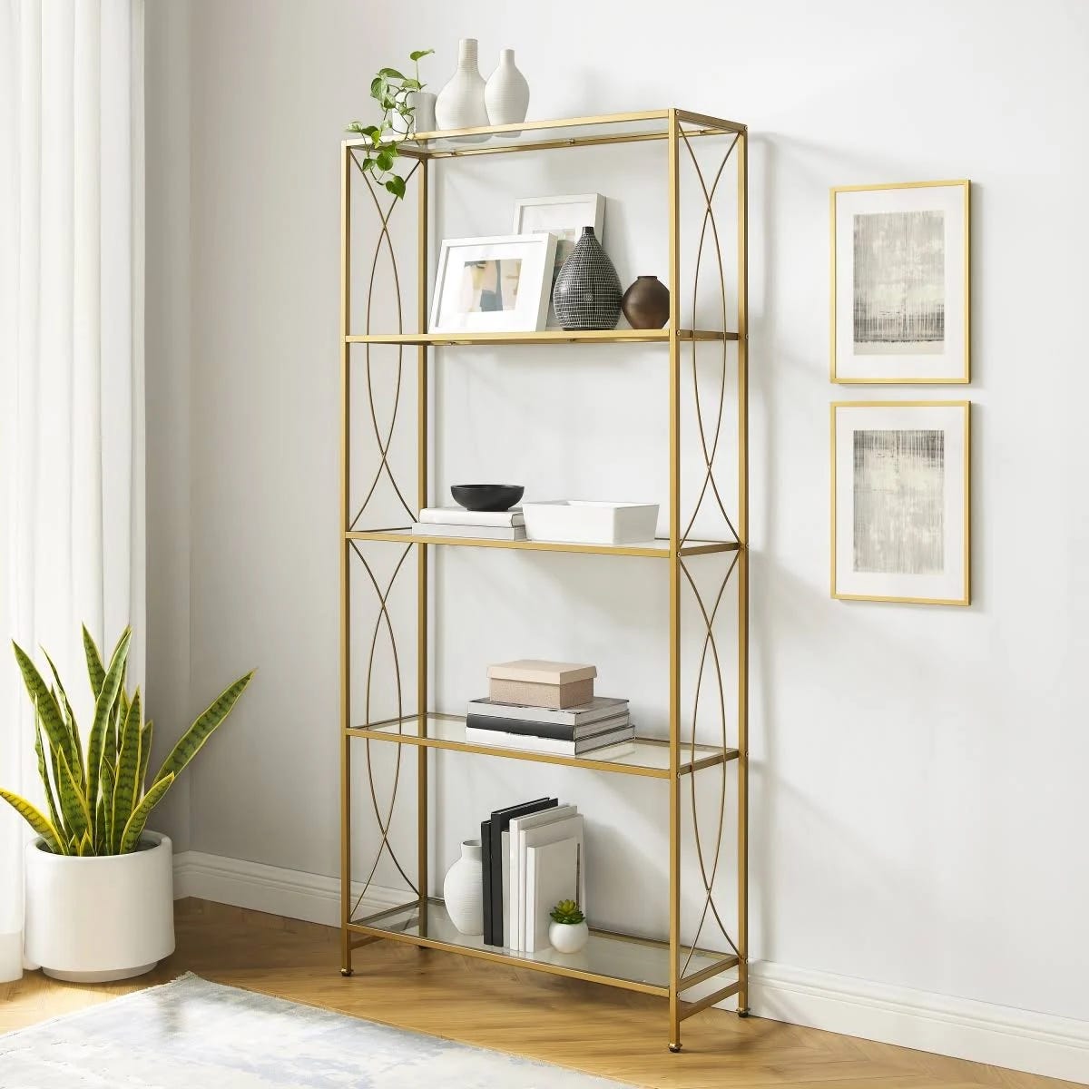 Helena Gold Traditional Etagere Modern Bookcase | Image