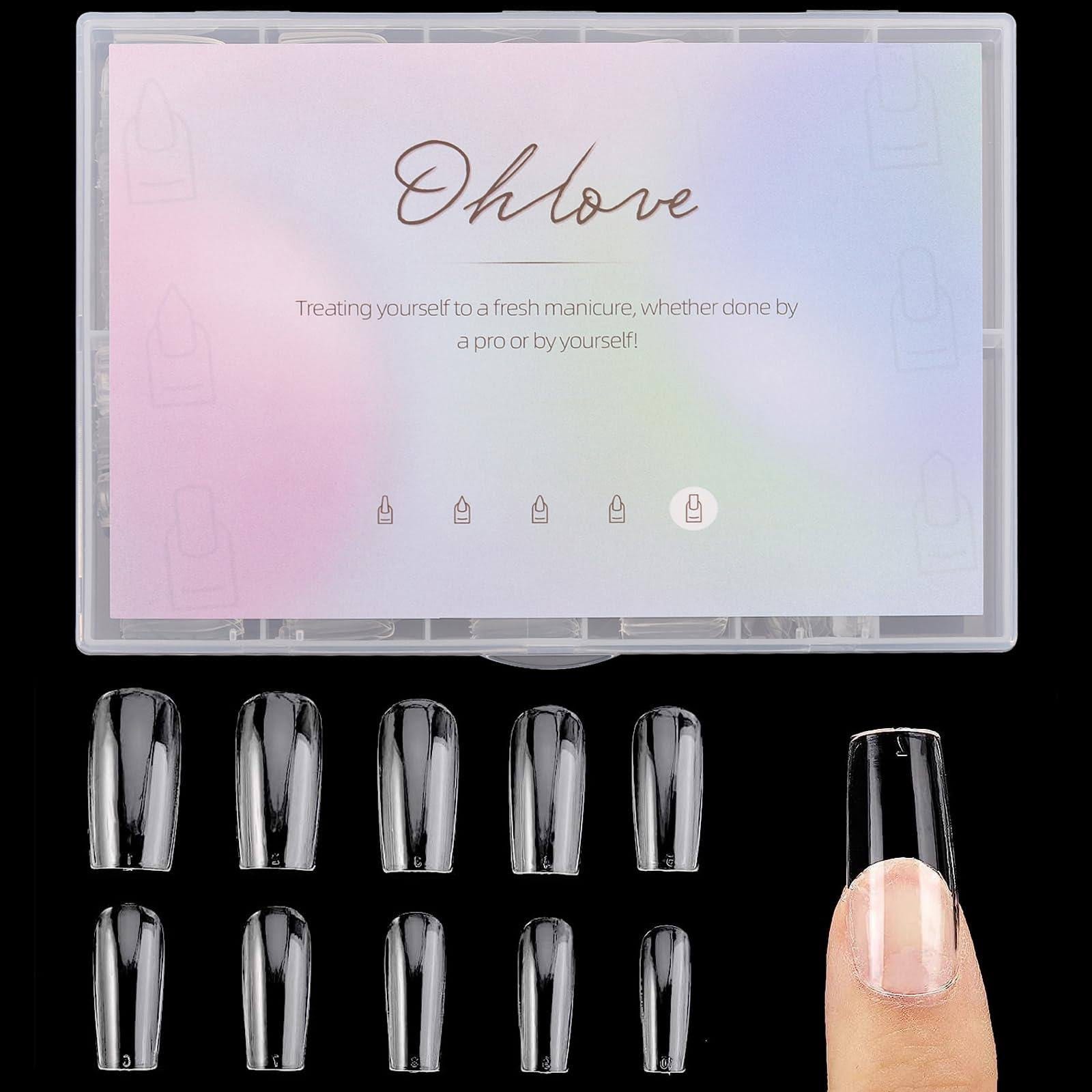 Ohlove's 500-piece Clear Acrylic Nails Set in Sizes 1-10 | Image