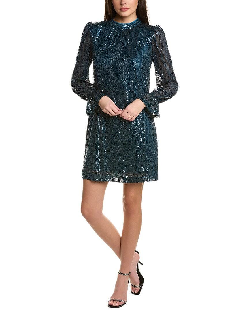 Teal Sequin Long Sleeve Mini Dress for Special Occasions | Image