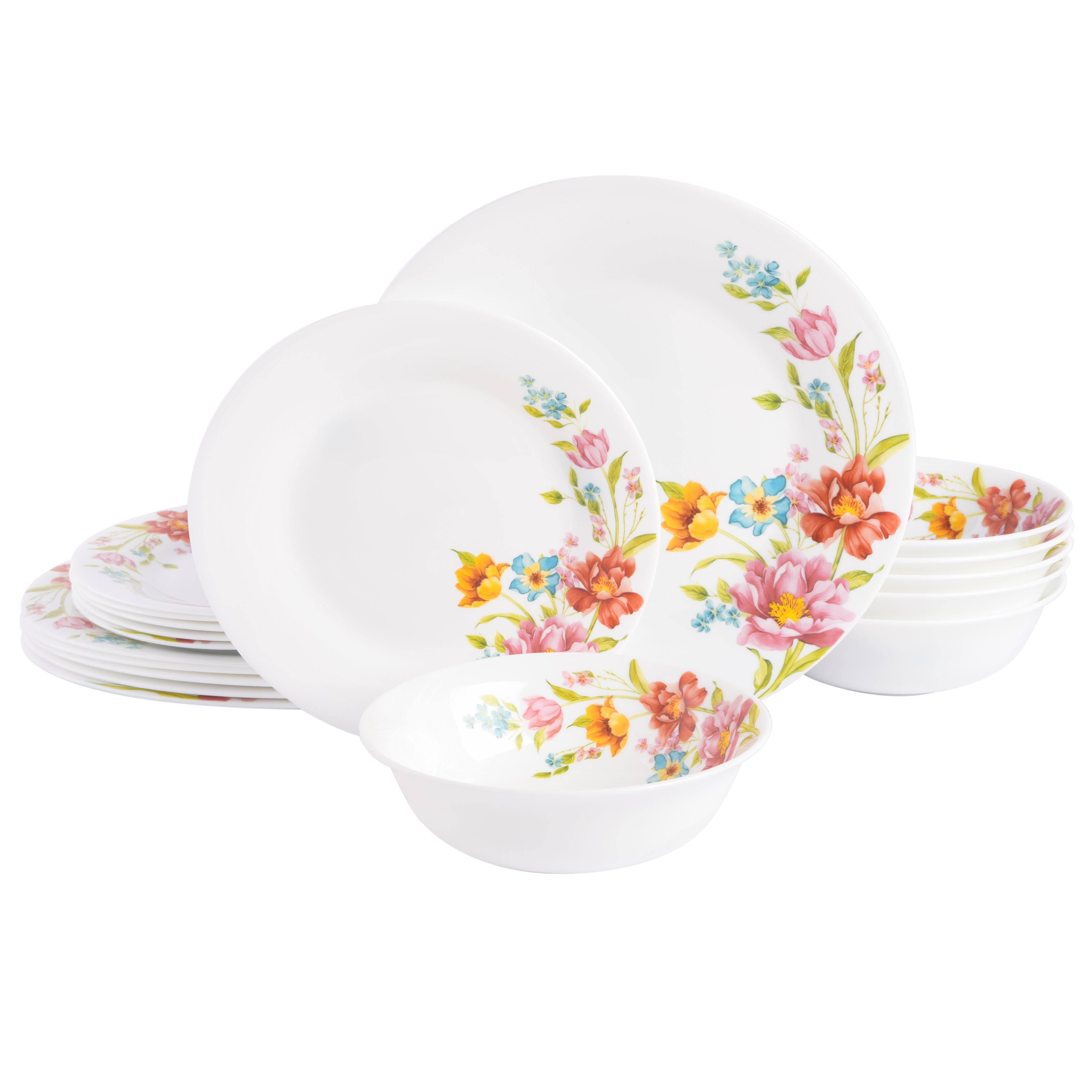 Opal Glass Dinnerware Set with Floral Patterns | Image