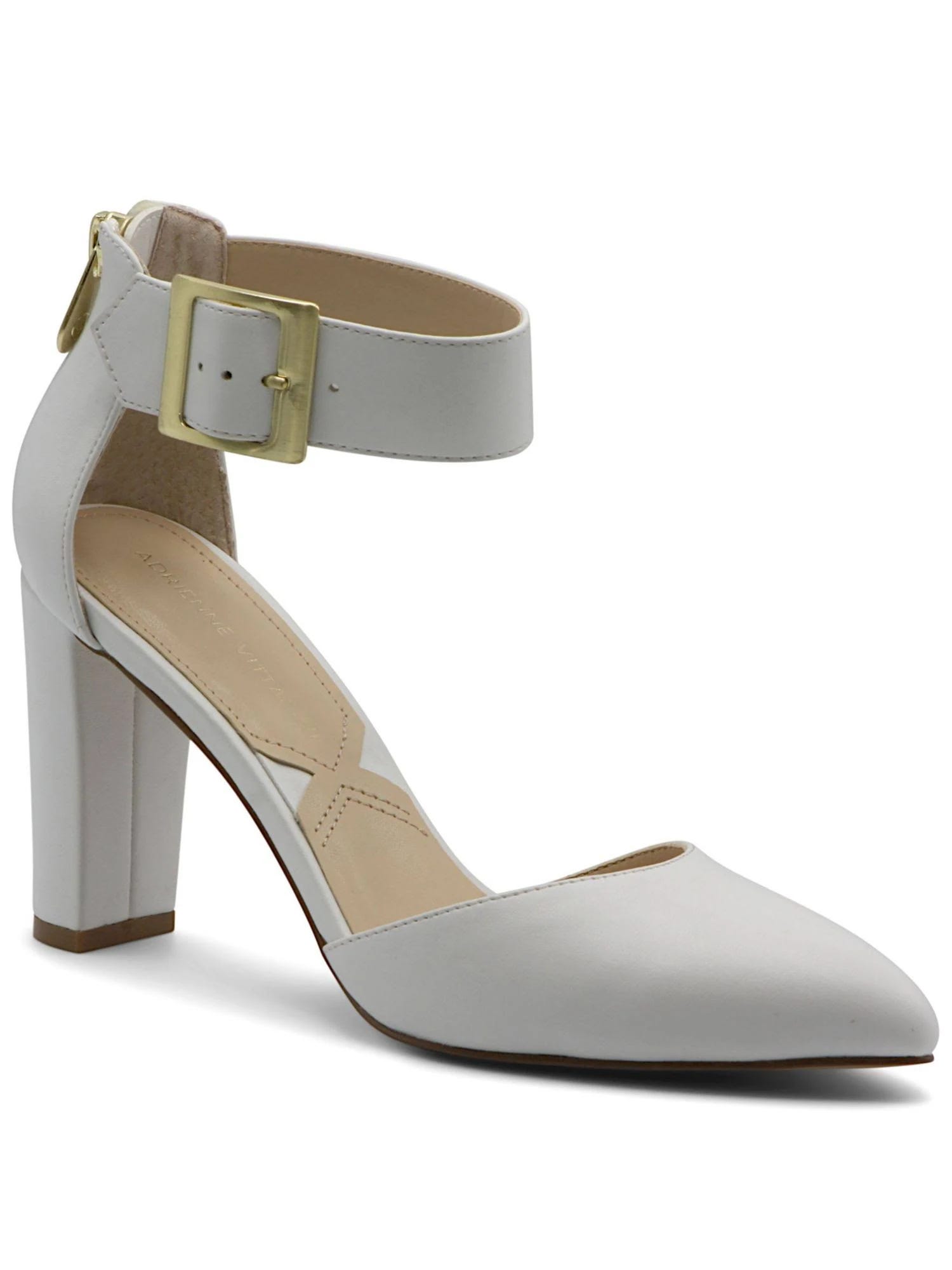 Stylish White Platform Pumps with Adjustable Strap and Pointed Toe | Image
