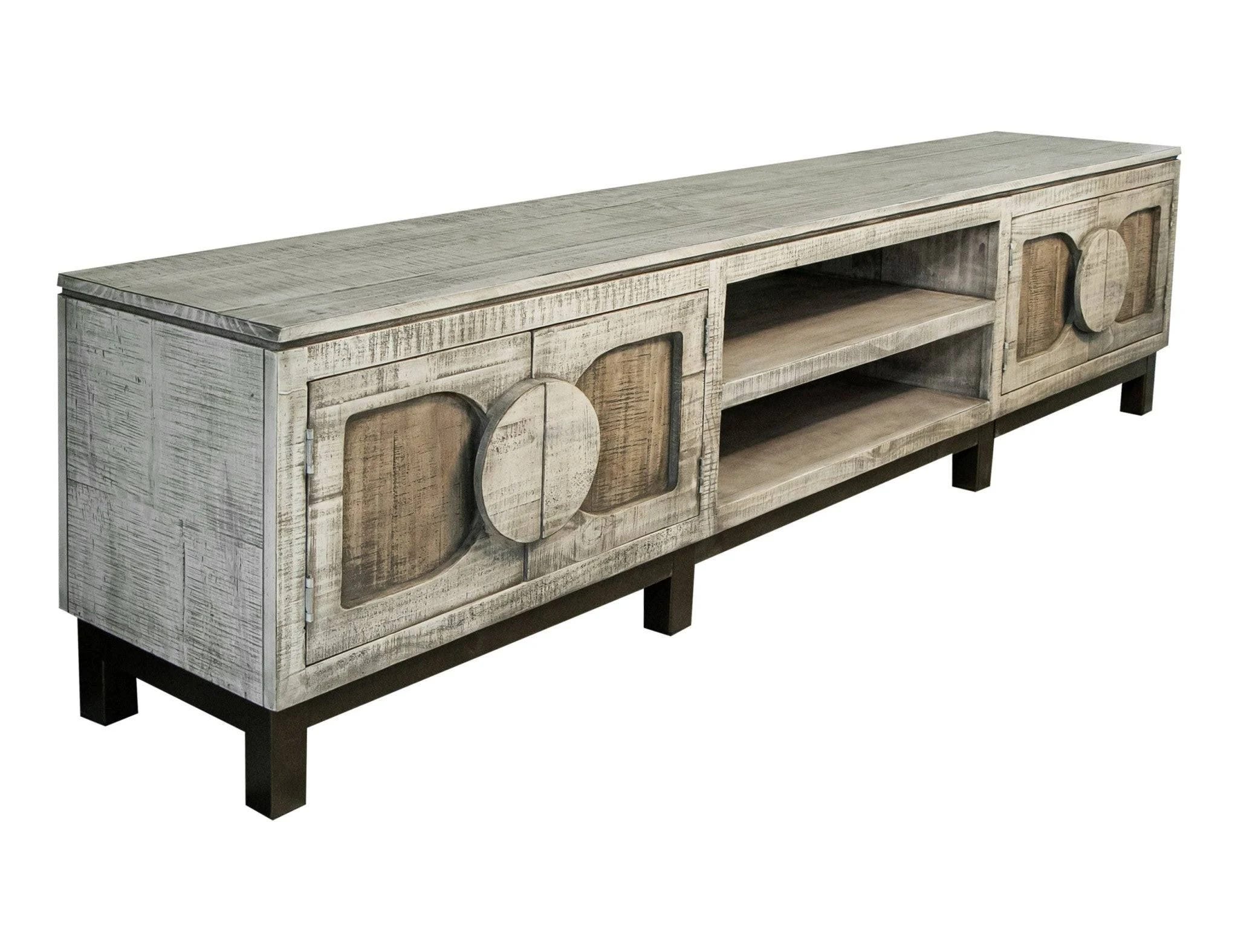 Homeroots Distressed Finish White TV Stand for Entertainment | Image