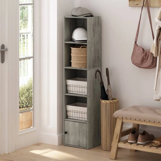 furinno-luder-5-tier-shelf-bookcase-with-1-door-storage-cabinet-french-oak-1