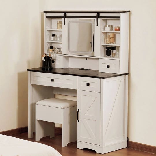 farmhouse-42-makeup-vanity-desk-with-lighted-sliding-mirrortabletop-dresser2-drawers-shelves-stool-i-1