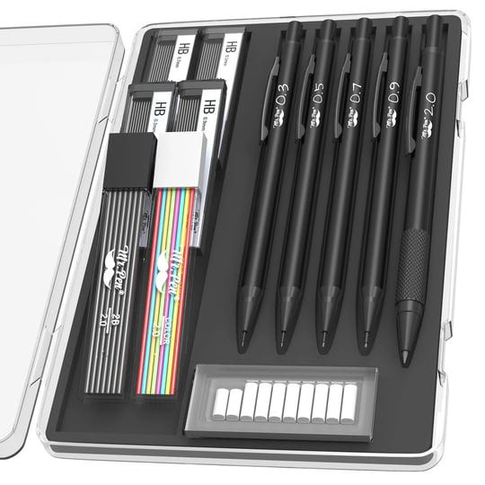 mr-pen-metal-mechanical-pencil-set-with-lead-and-eraser-refills-5-sizes-black-0-3-0-5-0-7-0-9-2mm-dr-1