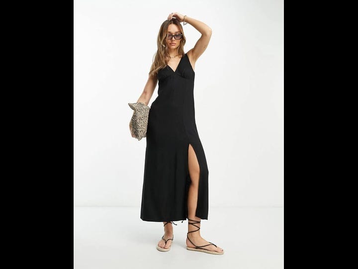 asos-design-linen-v-neck-maxi-slip-sundress-in-black-1