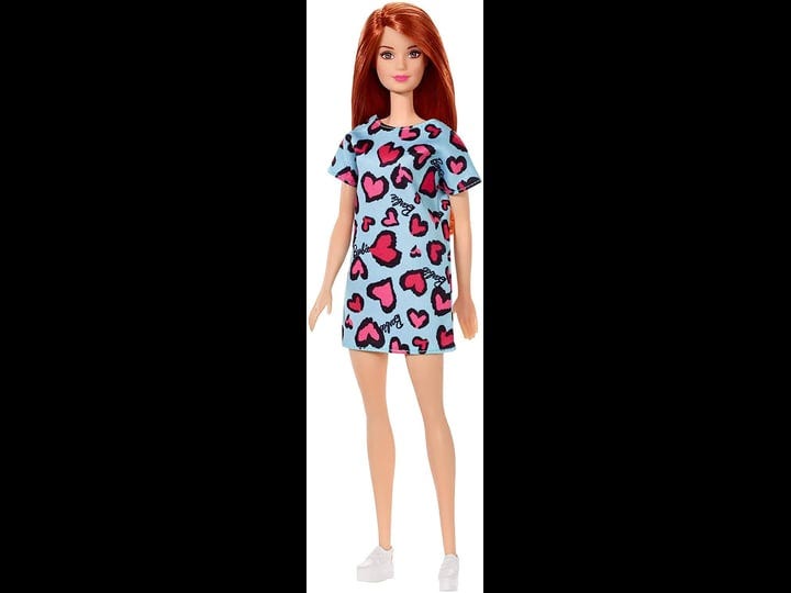 barbie-doll-red-hair-heart-print-dress-and-sneakers-1