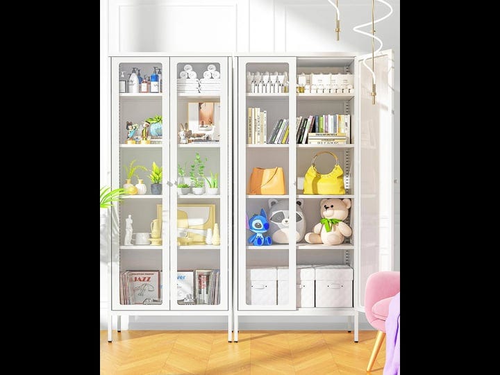 greenvelly-white-metal-storage-cabinet-tall-curio-display-glass-cabinet-bookcase-with-2-glass-doors--1