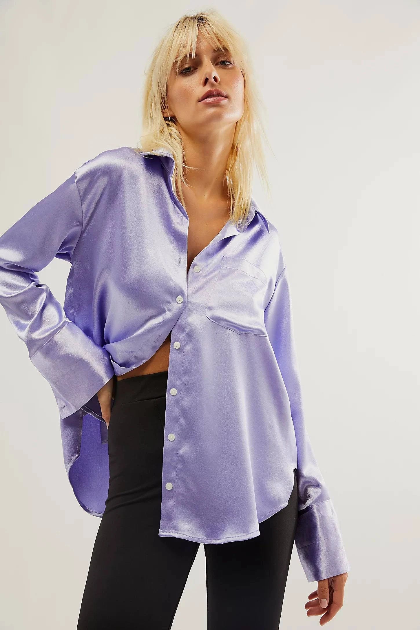 Elegant Lavender Button-Front Shirt by Free People | Image