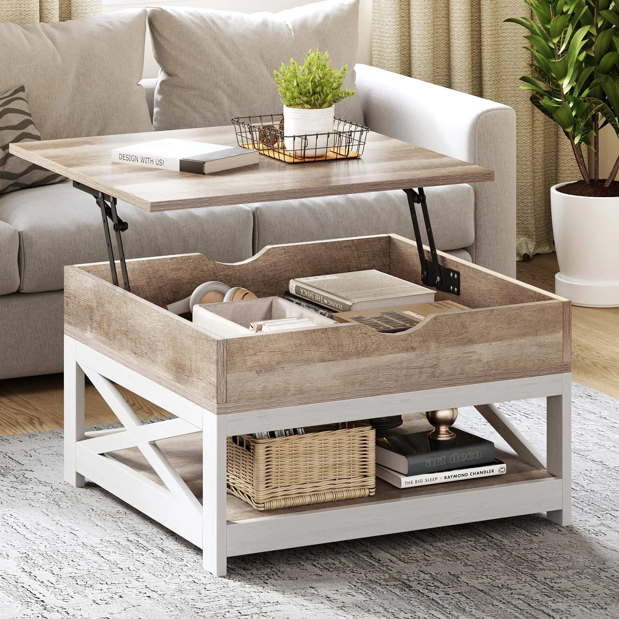 Modern Farmhouse Square Coffee Table with Storage | Image