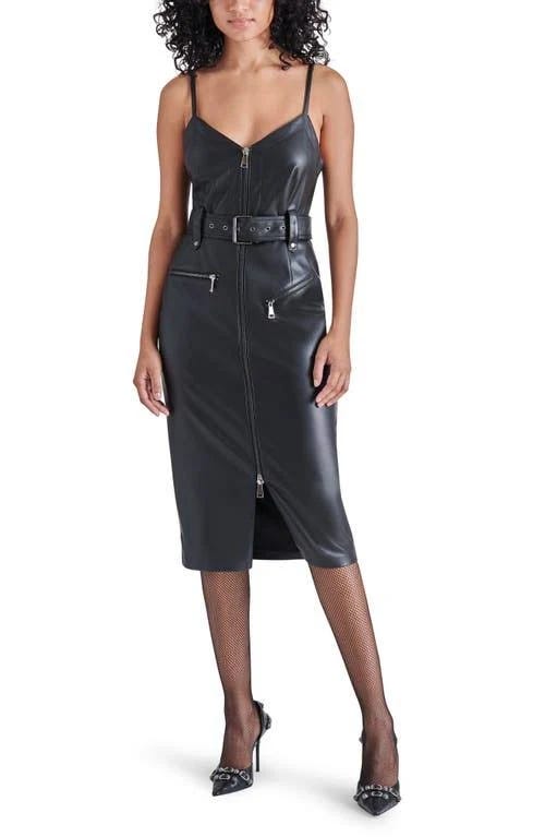 Sleek Faux Leather Midi Dress with Adjustable Straps | Image