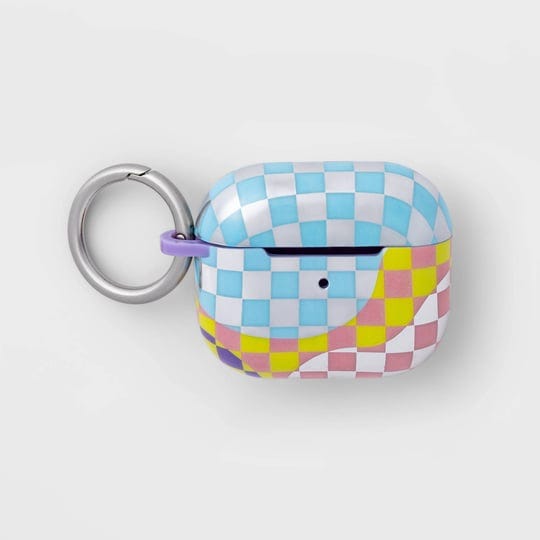 heyday-colorful-earbud-case-cover-with-carabiner-clip-checkered-multicolor-silver-fits-airpods-gen-3-1