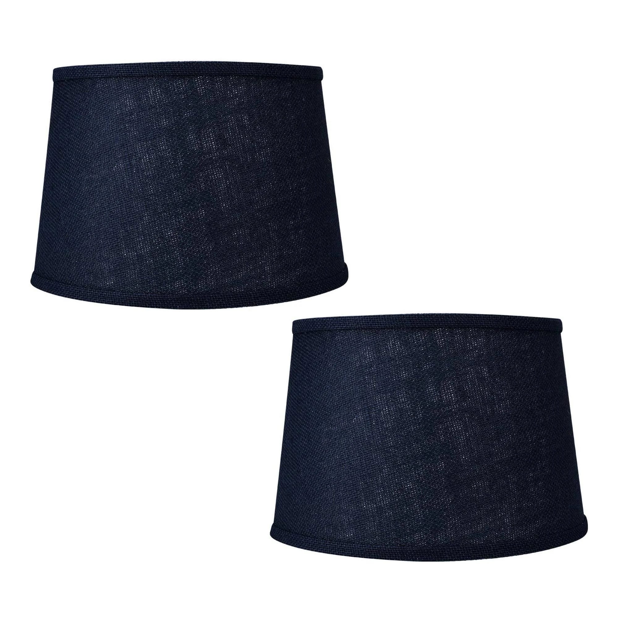 Navy Linen Fabric Table and Floor Drum Lampshades (Set of 2) | Image