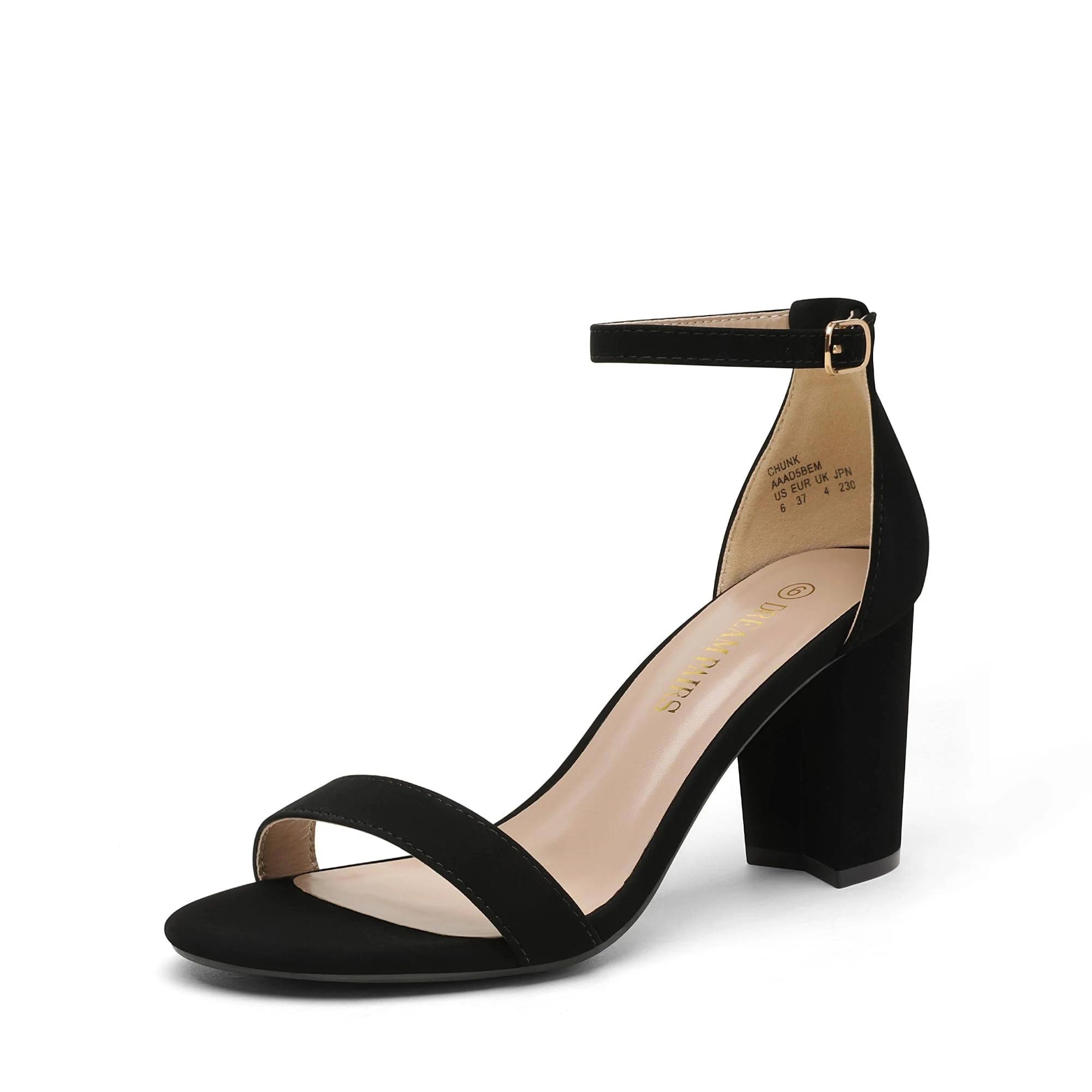 Fashionable Black Heeled Sandals with Adjustable Ankle Strap | Image