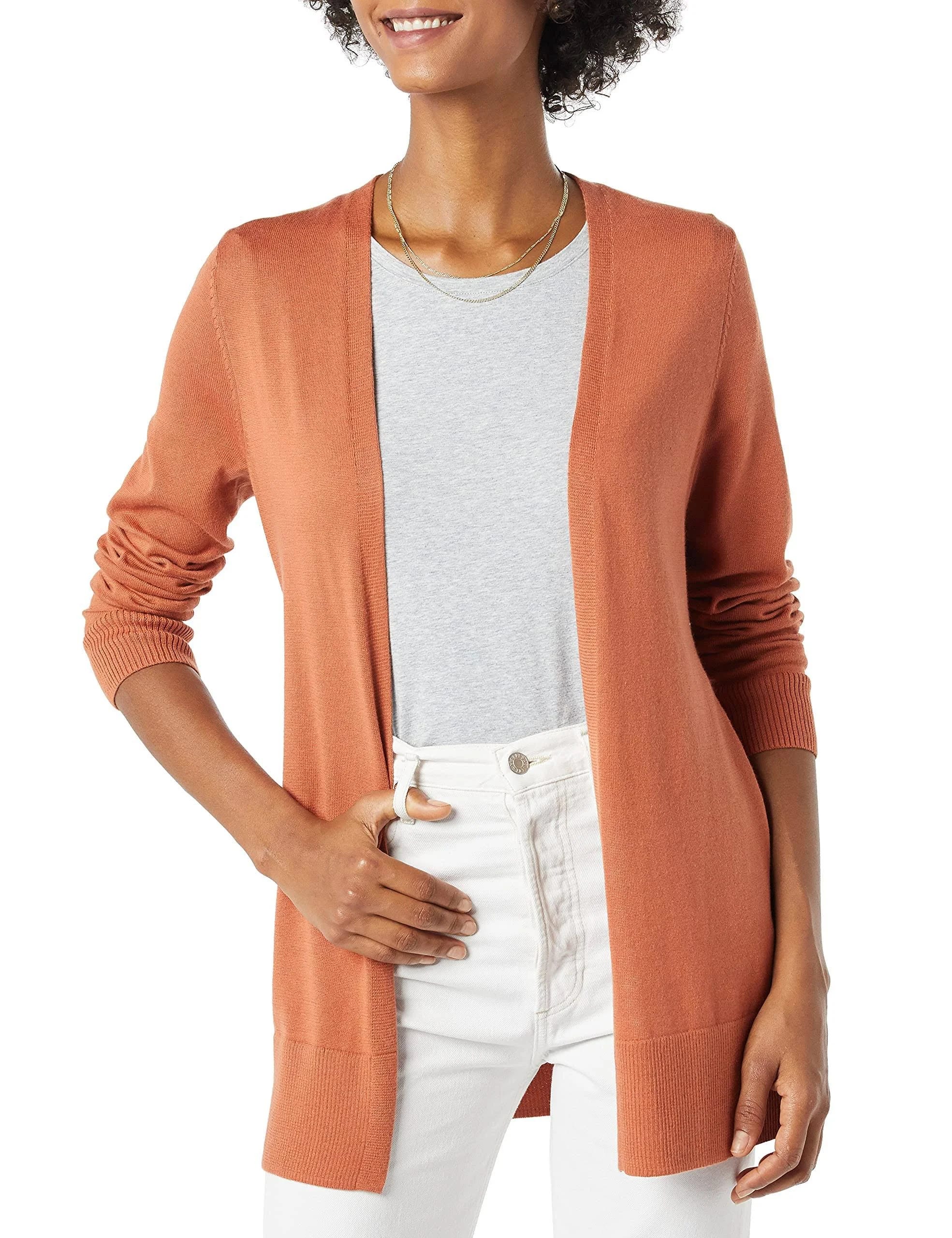 Comfortable Lightweight Open-Front Cardigan for Women in Caramel, Large | Image