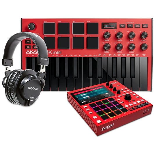 akai-professional-mpc-one-standalone-production-center-with-mpk-mini-mk3-and-headphones-red-1