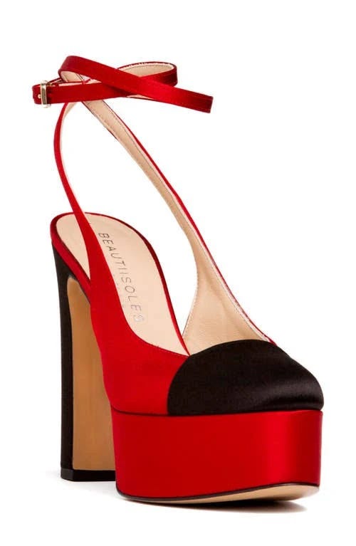 Red Platform Pump with Adjustable Ankle Strap and Memory Foam Cushioning | Image