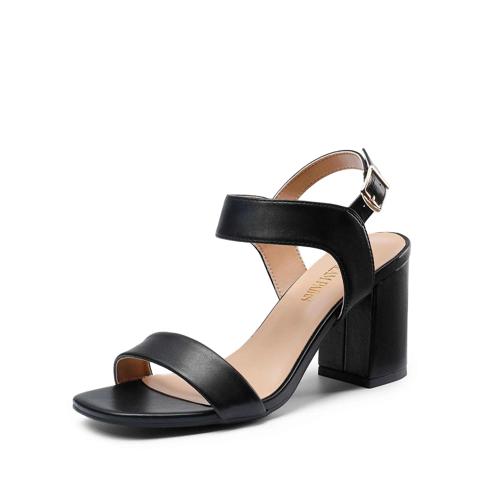 Stylish Black Chunky Heels with Adjustable Buckle Closure | Image