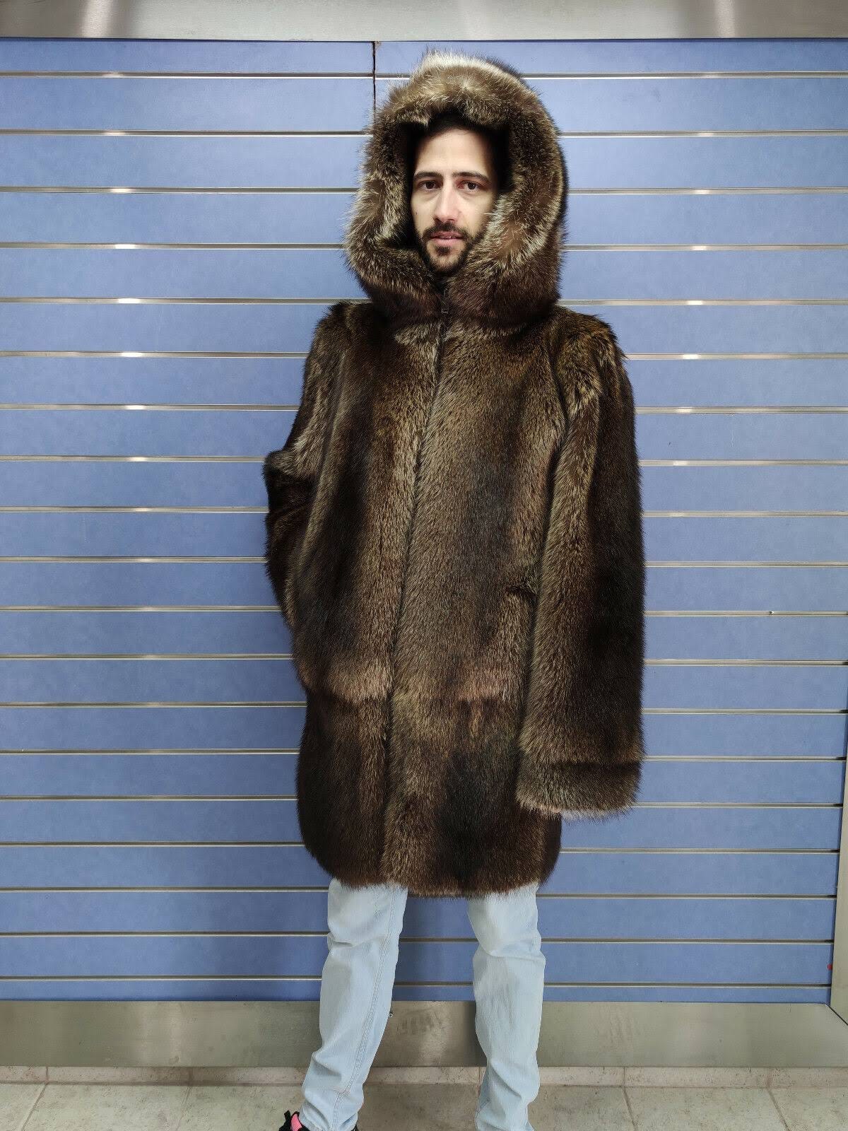 Luxury Raccoon Fur Men's Coat - Handcrafted, Warm, and Classic. | Image