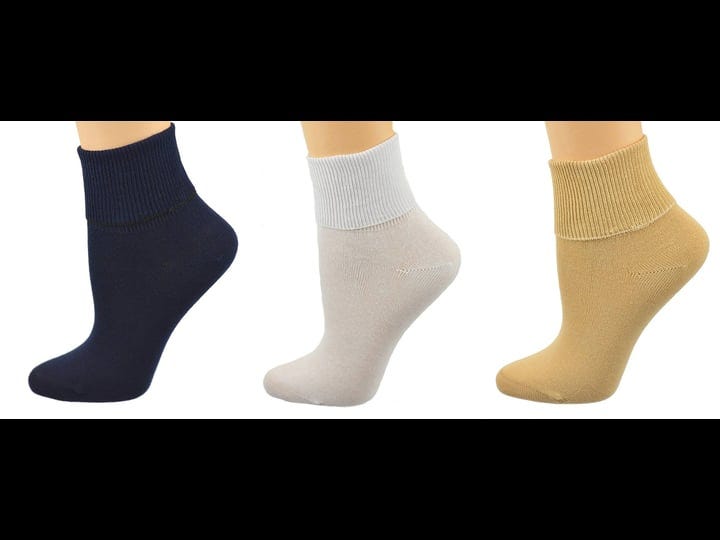 sierra-socks-womens-3-pair-100-cotton-ankle-turn-cuff-seamless-toe-8-fits-shoe-size-4-1-2-6-assorted-1