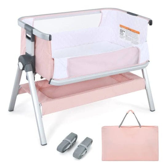 baby-bassinet-bedside-sleeper-with-storage-basket-and-wheel-for-newborn-pink-color-pink-1