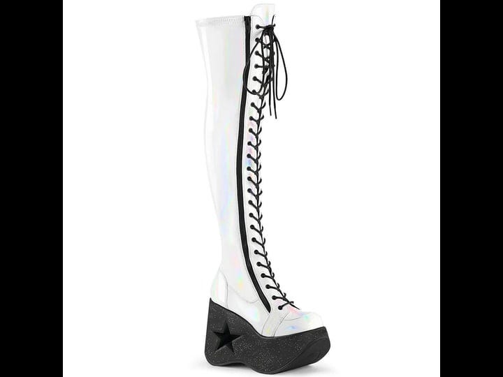 demonia-dynamite-300-platform-wedge-thigh-high-boot-10-wht-stretch-holo-1