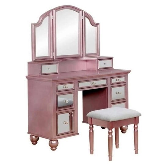 cole-60-inch-vanity-desk-with-stool-drawers-3-panel-mirror-pink-wood-1