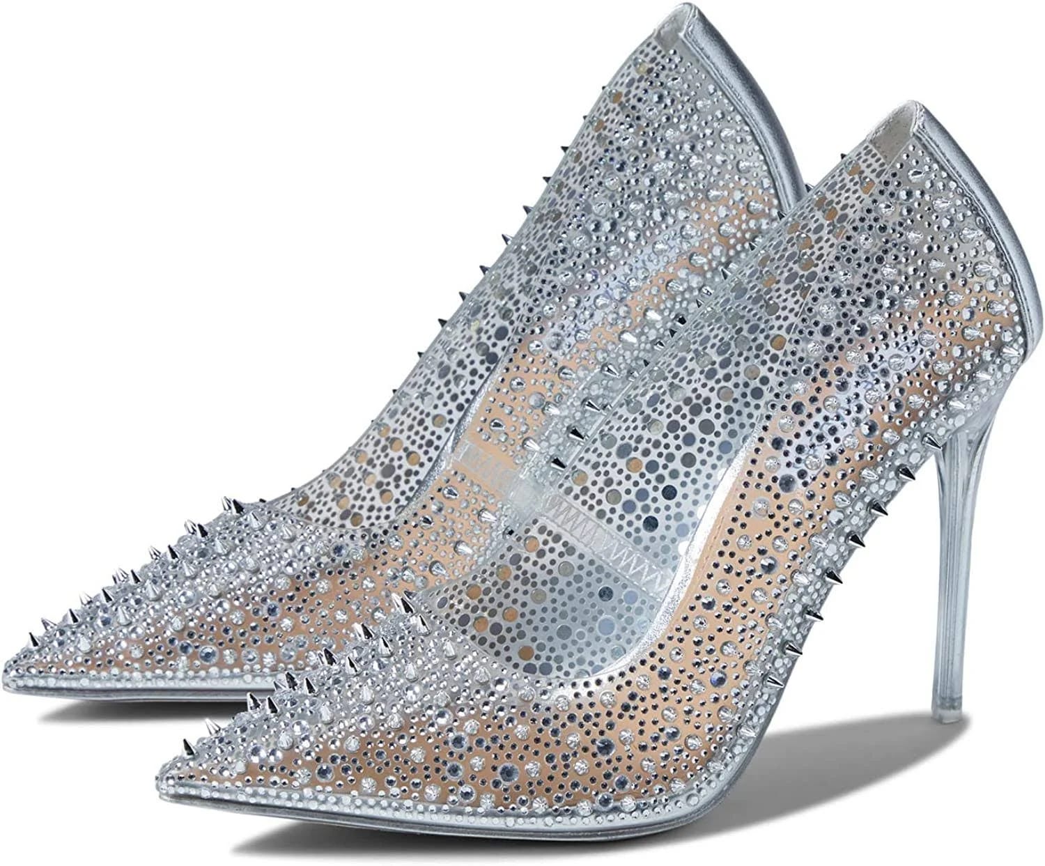 Sparkly Studded Clear Heel Pumps - Stylish and Comfortable | Image