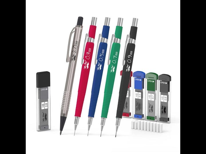 mr-pen-mechanical-pencils-5-sizes-0-3-0-5-0-7-0-9-and-2-mm-lead-and-eraser-refills-1