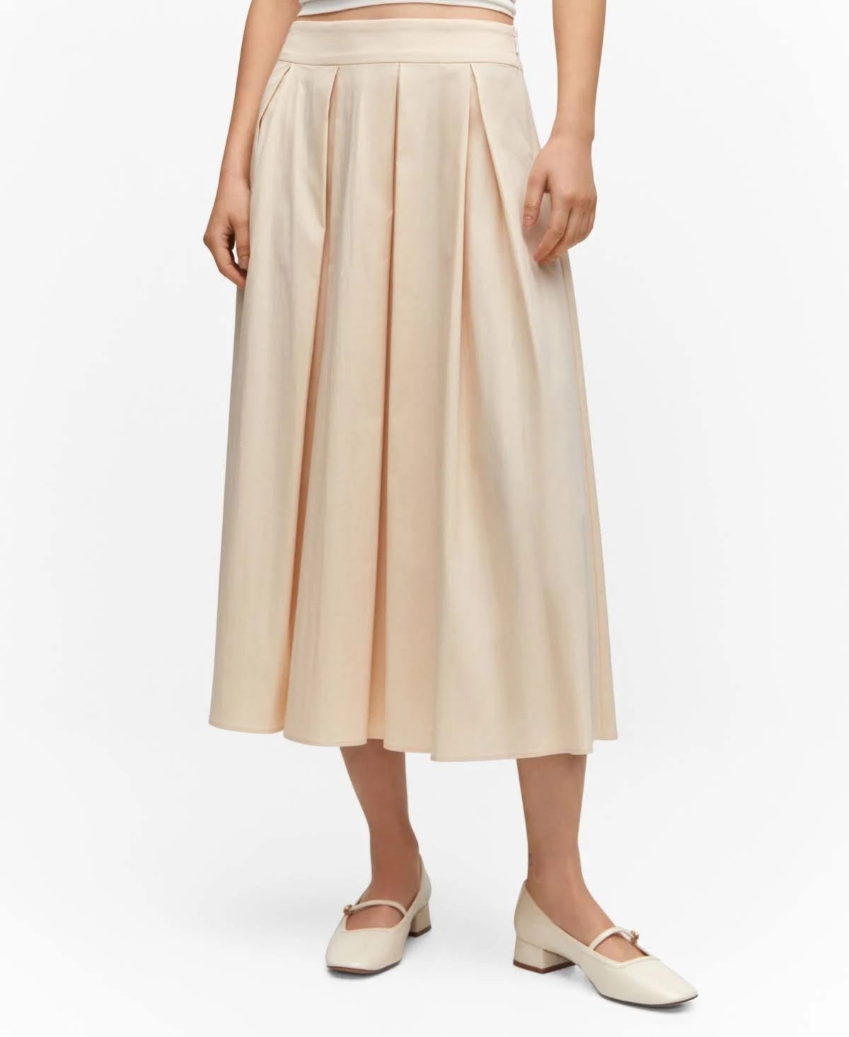 Elegant Pleated Midi Skirt in Cream | Image