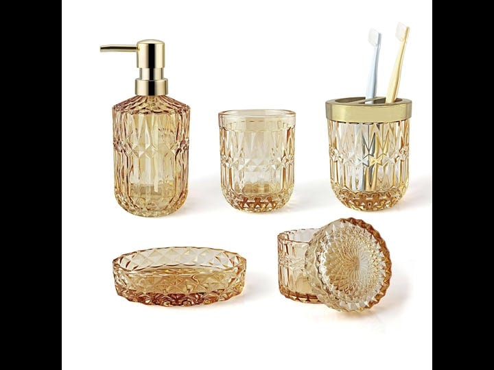 lamarriti-5pcs-clear-gold-glass-bathroom-accessory-complete-set-lotion-dispenser-soap-dish-tumbler-c-1