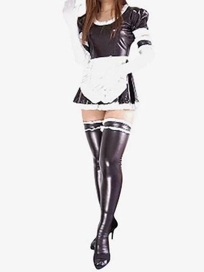 halloween-black-sexy-maid-style-shiny-metallic-dress-1