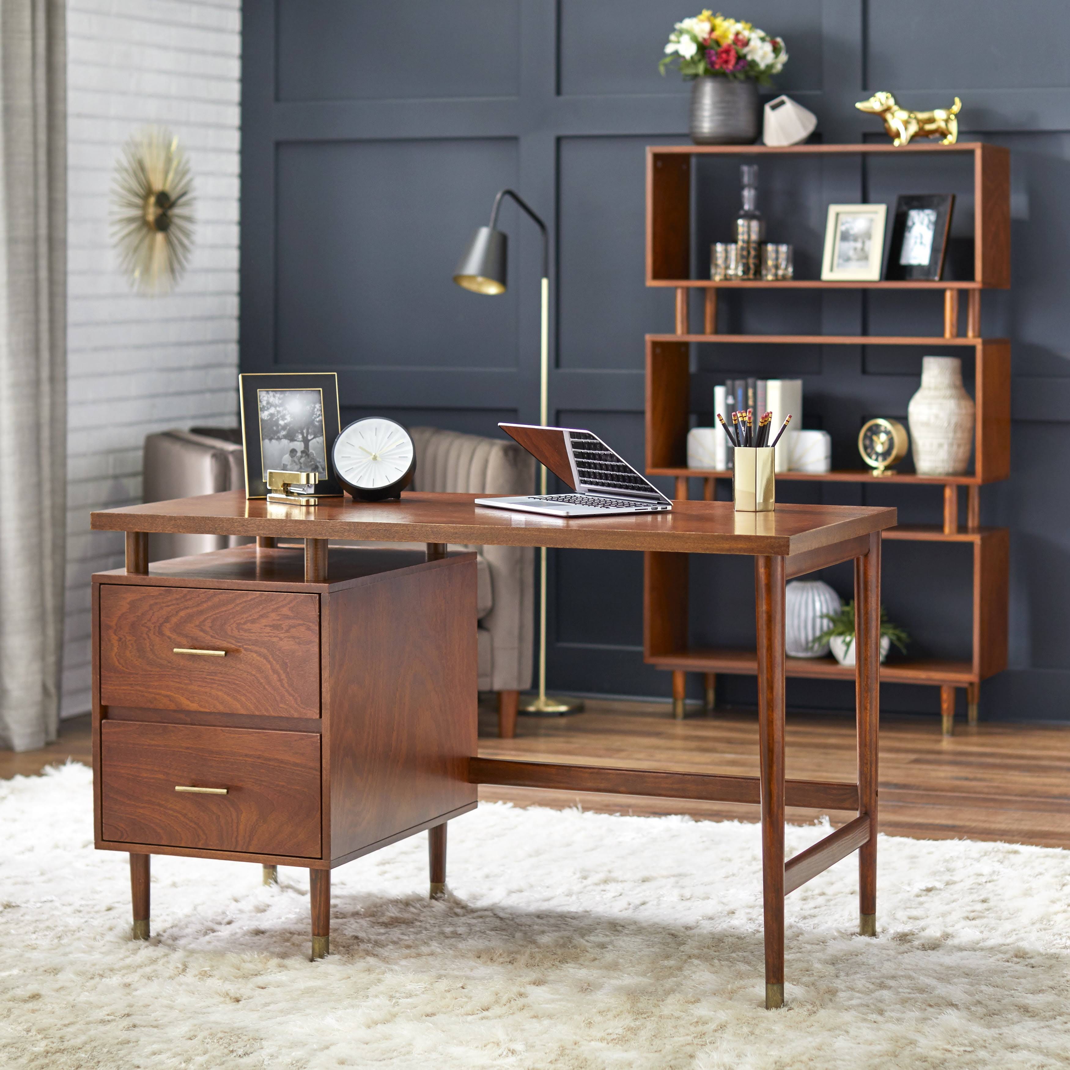 Mid-Century Inspired Walnut Desk with Ample Storage | Image