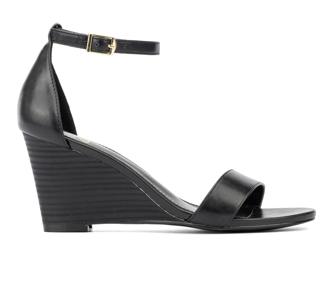 New York & Company Women's Sharona Black Wedge Sandal Heels (Size 8) | Image
