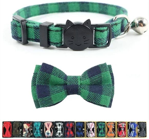 cat-collar-breakaway-with-bell-and-bow-tie-plaid-design-adjustable-safety-kitty-kitten-collars6-8-10-1