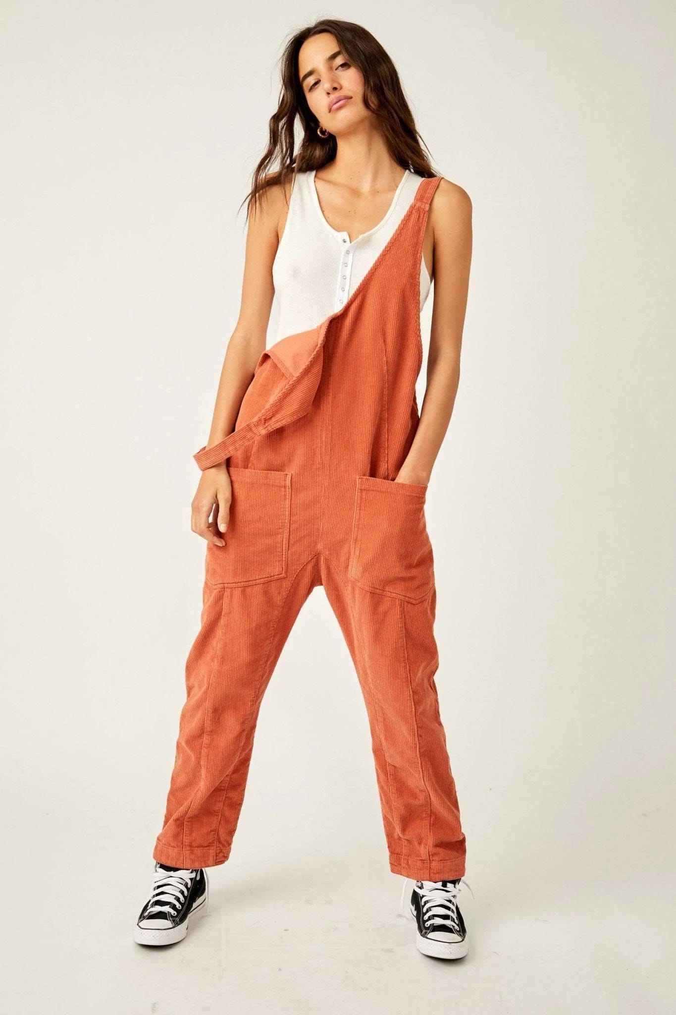 Women's 100% Cotton Jumpsuit with Low V-Cut Neckline | Image