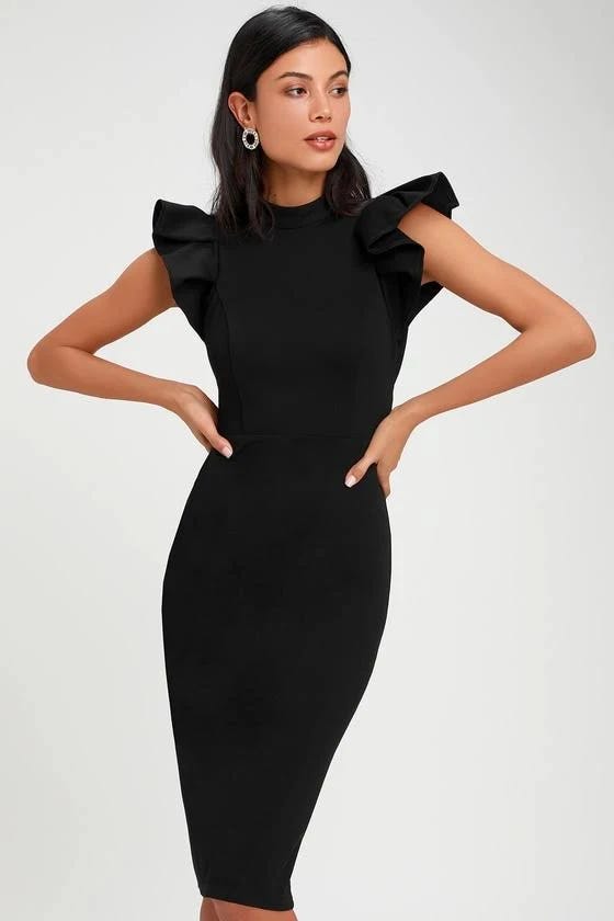 Black Stretch Bodycon Midi Dress for a Flattering Fit | Image