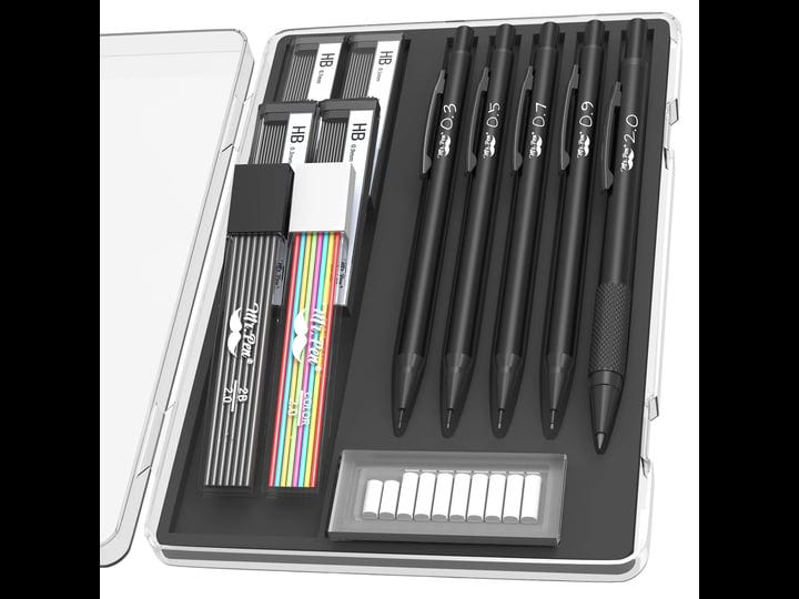 mr-pen-metal-mechanical-pencil-set-with-lead-and-eraser-refills-5-sizes-black-0-3-0-5-0-7-0-9-2mm-dr-1
