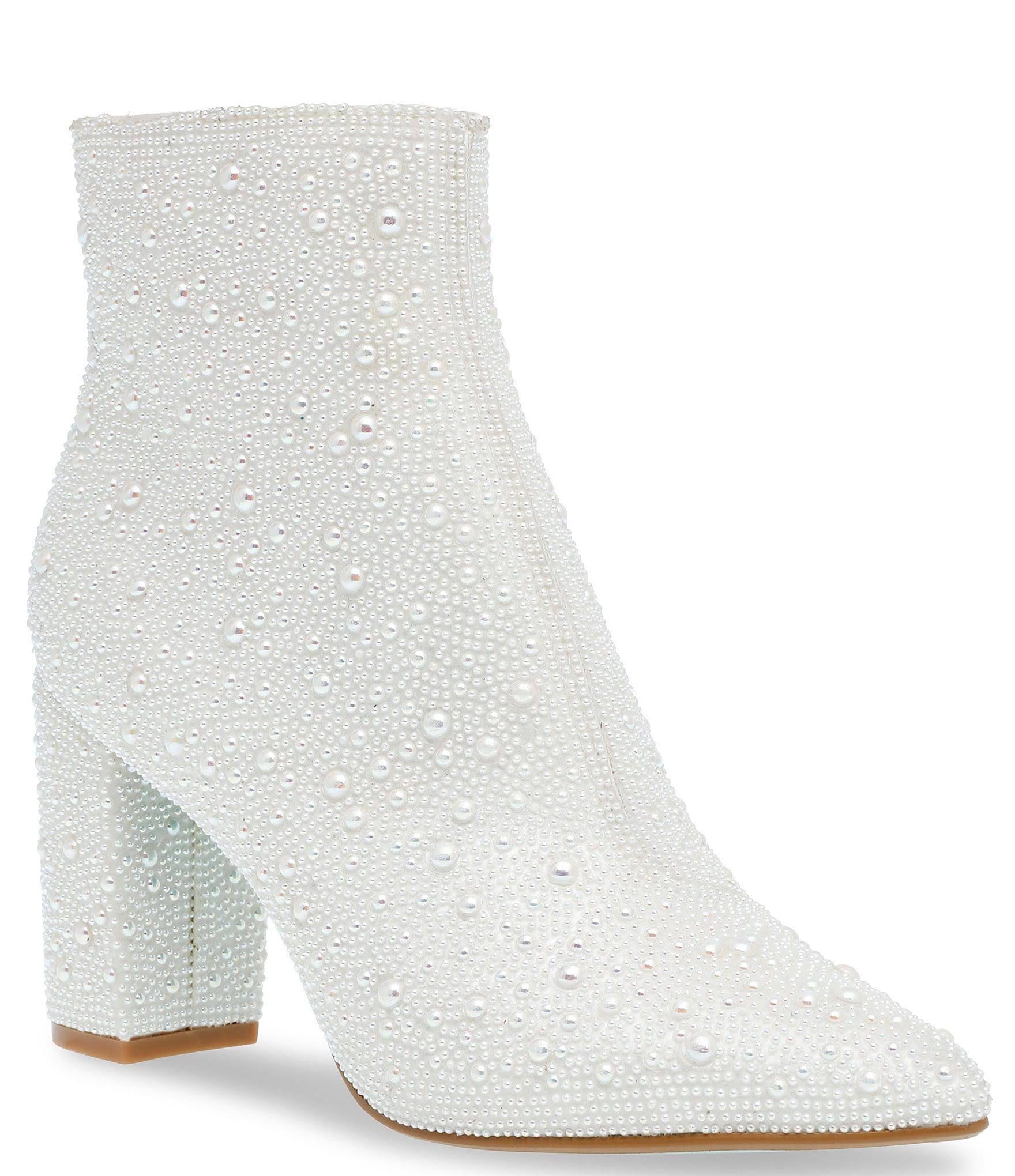 Betsey Johnson Cady Pearl Embellished White Ankle Booties | Image