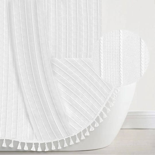 seasonwood-white-fabric-shower-curtain-boho-chic-striped-textured-tassel-shower-curtain-for-bathroom-1