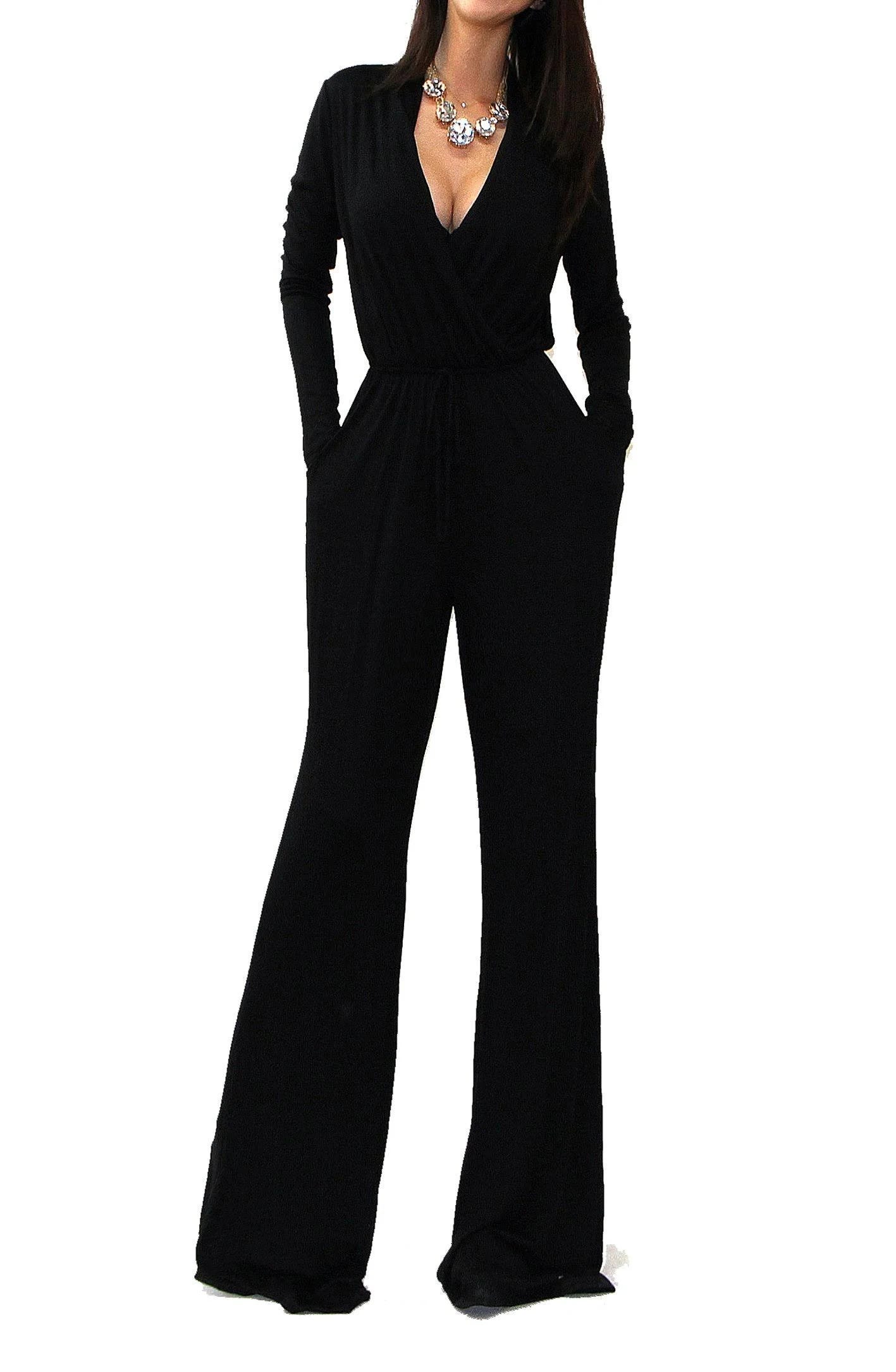 Vivacious Black V-Neck Jumpsuit for Elegant Women | Image