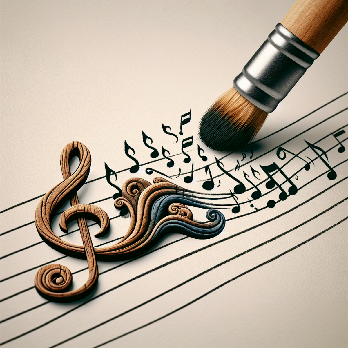 A musical staff with notes transforming into standard musical notation symbols.