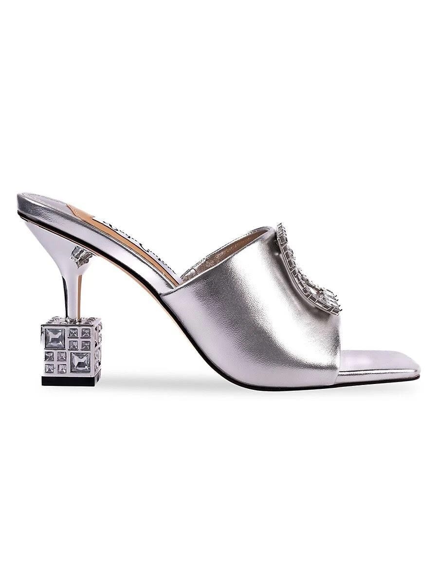 Women's Sparkling Metallic Square Heel Slide Sandals | Image