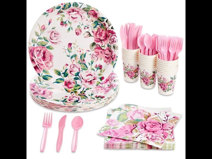 blue-panda-144-piece-vintage-style-tea-party-supplies-with-pink-floral-paper-plates-napkins-cups-and-1