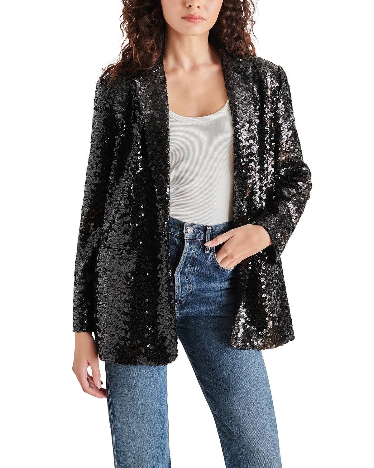 Steve Madden Black Sequin Blazer for Women - Lined Length 27 Inches | Image