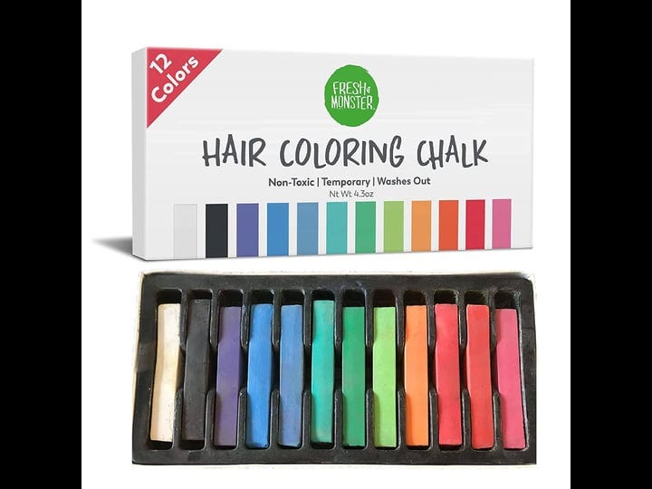 fresh-monster-temporary-hair-coloring-chalk-12-bright-colors-washes-out-easily-girls-and-boys-non-to-1