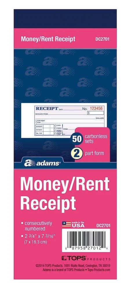 Adams Money/Rent Receipt Book - Carbonless Copy | Image
