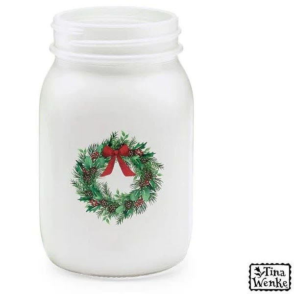 Frosted Pint Mason Jars w/ Wreath Art - Case of 24 | Image